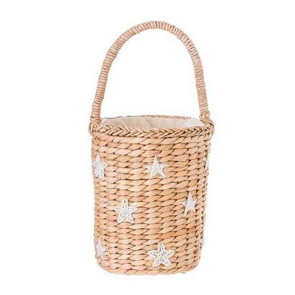 

ljl-portable bucket woven bag totes embroidery face straw bag summer vacation beach