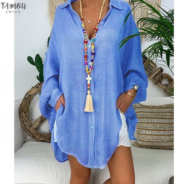 

cotton linen womens and blouses plus size long sleeve turn down long collar female tunic beach thin autumn shirts casual blusas, White