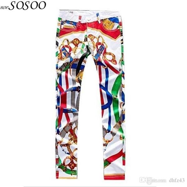 

new young men jeans pantalon hombre jeans color printed skinny jeans design nightclubs singers slim pants l008-4 t200410, Black