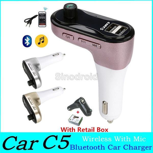 CAR C5 Transmetteur Bluetooth multifonction 2.1A Chargeur de voiture USB Lecteur FM MP3 Kit de voiture Support Carte TF Chargeur mains libres avec micro