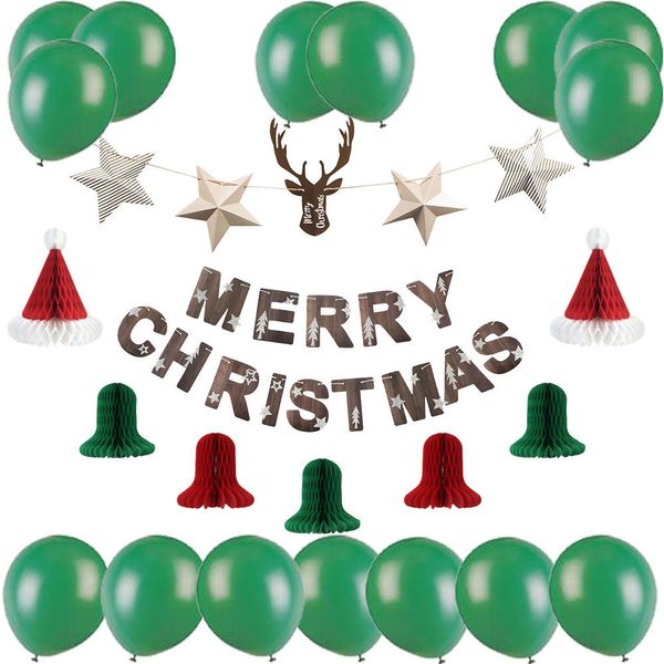 

christmas kit xmas bell santa hats merry christmas star banner latex balloons supplies navidad new year 2020