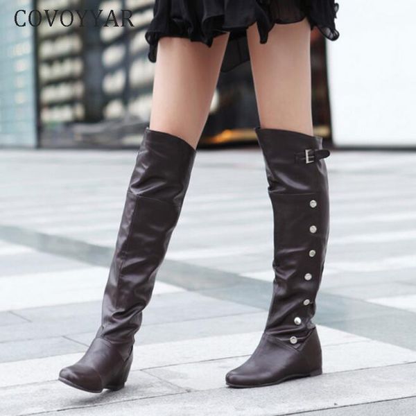 

covoyyar 2019 women over the knee high boots motorcycle boots woman fashion buckle rivets lady winter shoes big sizes wbs400, Black