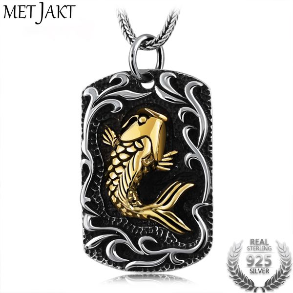 

metjakt 925 sterling silver gold fish pendant and silver snake chain necklace men and women lucky wealth pendant jewelry