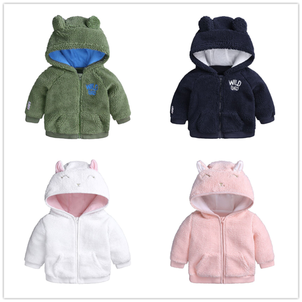 

newborn infant baby boys girls winter warm coat kids coral fleece hooded jacket, Blue;gray