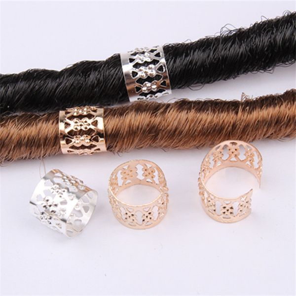 

50pcs adjustable mixed rose gold/silver adjustable dreadlock beads iron hollow hair braid tube rings jewelry locks ing, Golden;white