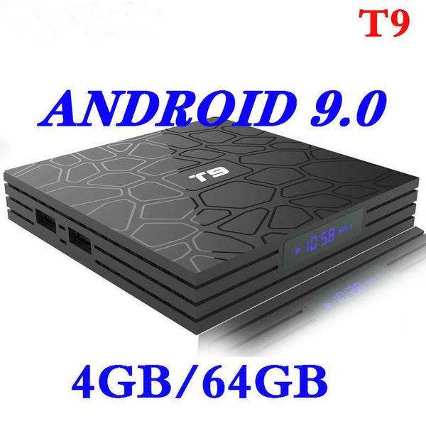 4G/64G Smart TV Box Android 9.0 T9 4K RK3318 Quad Core 4GB 32G USB3.0 Set-Top-Boxen 5G Dual WIFI Media Player mit LED-Anzeige
