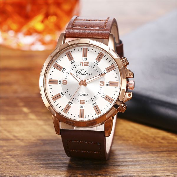

jilou fashion creative big dial double scale belt men's watch wrist party decoration suit dress watch gifts male man boyfriend, Slivery;brown