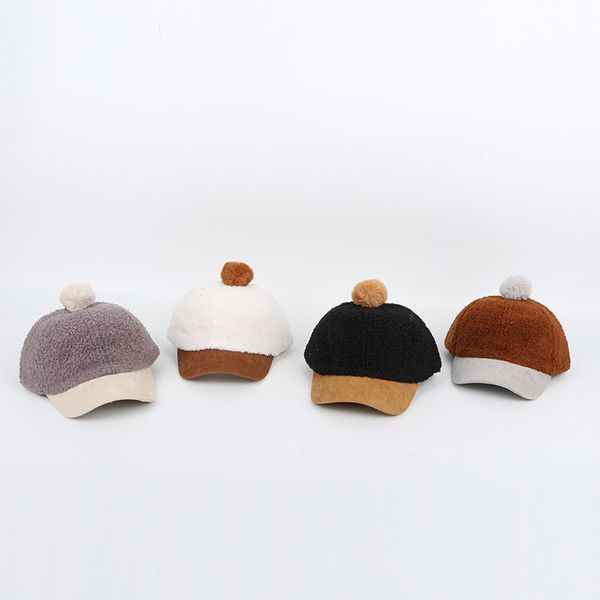 

warm children winter baseball cap 100% real hair ball sports golf hat kid winter pompon equestrian cap for girl boy, Yellow