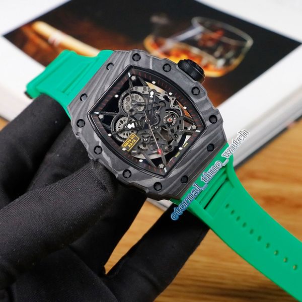 

version rm35-02 rafael nadal skeleton dial carbon fiber case japan miyota automatic rm 35-02 mens watch rubber strap sport watches, Slivery;brown