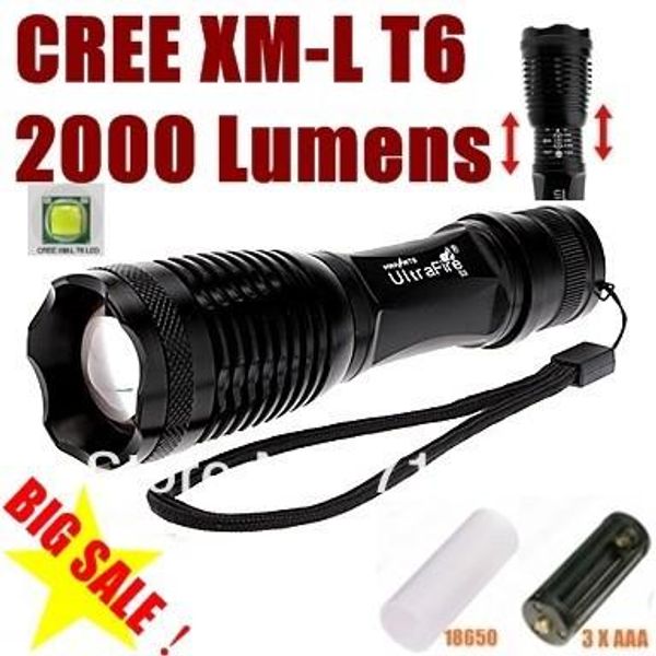

new arrival black ultrafire led flashlights durable cree xml t6 led torches for camping 2000 lumen aluminum alloy material xml3t6