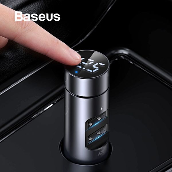 

baseus car charger fm transmitter modulator bluetooth wireless audio mp3 player dual usb mobile phone charger for iphone samsung