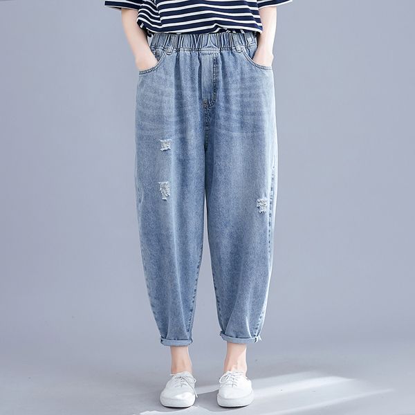 

women jeans denim pants bottoms trousers big loose straight distressed retro vintage fashion casual for spring summer bo17311520, Blue