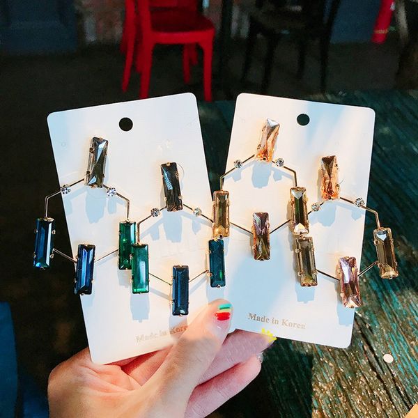 

mengjiqiao korean new exaggerate colorful crystal drop earrings for women fashion geometric boucle d'oreille party jewelry, Silver