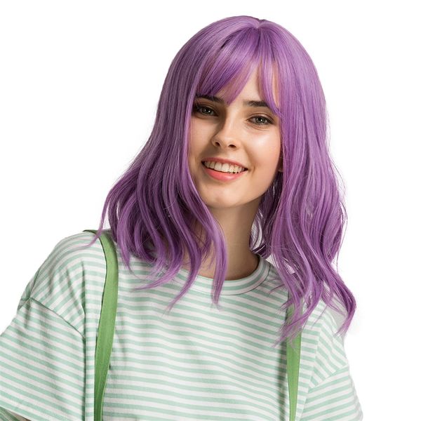 

14 " элегантный вьющийся волнистый средняя часть аниме косплей женщины синтетический парик, Black