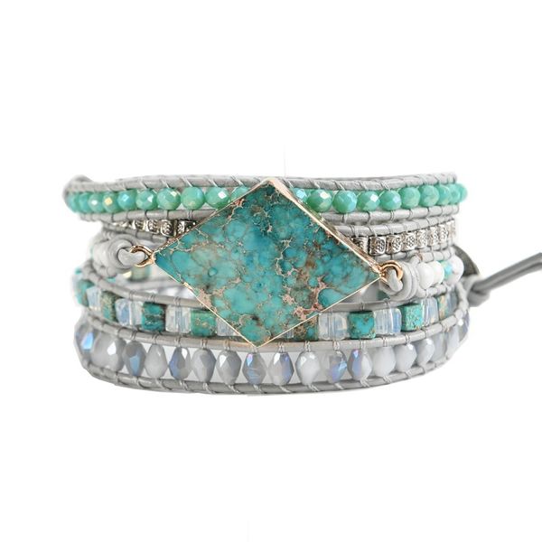 

natural stone leather bracelet exquisite mix stones women fashion 5 layers wrap bracelet boho chic bracelet jewelry dropshipping, Golden;silver