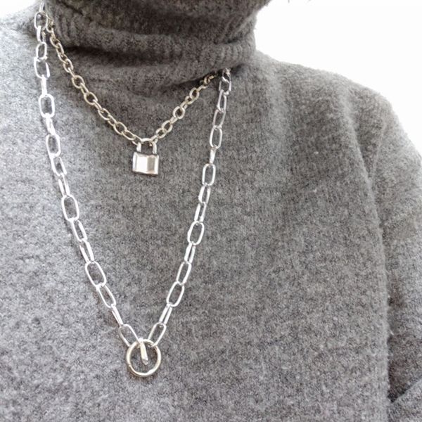 

2020 minimalist anti-rust aluminum metal chain necklace two chain necklace for men women silver, Golden;silver