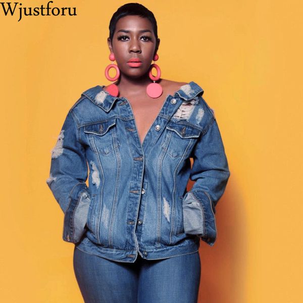 

wjustforu personality ripped jean jacket women plus size casacos feminino back zipper coat holes denim jacket women short, Black;brown
