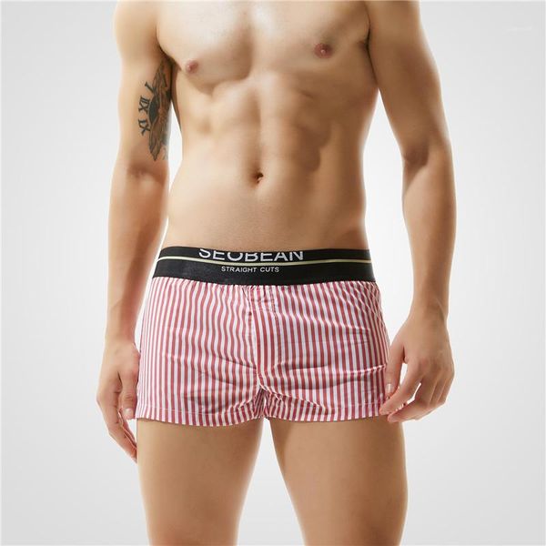 

underwear striped mens boxers slim low waist mens short pants casual printed male, Black;white