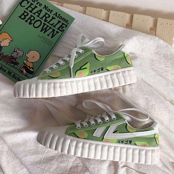 

women sneakers 2019 fashion breathble vulcanized shoes leather platform lace up casual white sneaker hand painted avocado d1-64 y200109, Black