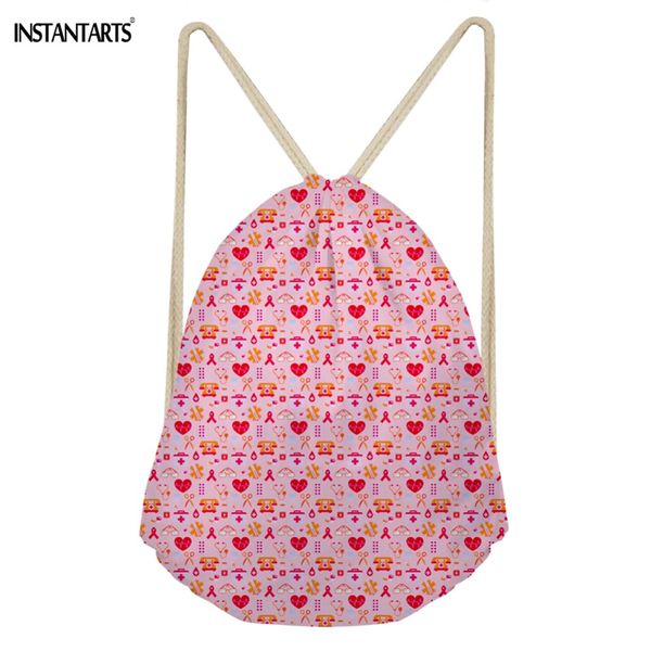 

instantarts nurse patterns cartoon bear design drawstring bag custom brand women fitness straps type softbag walking backpacks
