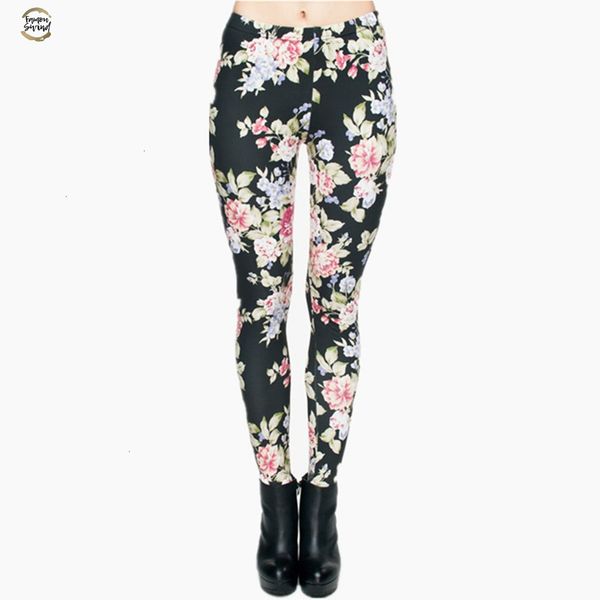 

women clothing full length 3d graphic full print fresh flowers leggings fitness punk leggings pants workout, Black