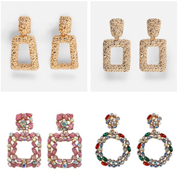 

lady 2019 new crystal glass dangle earrings for women party bohemian square statement earring girls gift vintage jewelry, Silver