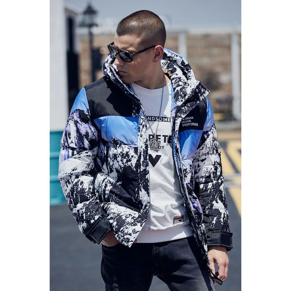 

men designer down 2019 fashion tide brand snow nountain down coat mens outdoor loose hooded coat luxury casual parkas, Black