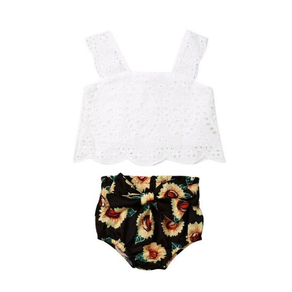 

0-3y toddler baby girl summer clothes sets white lace sunflower shorts briefs outfit set