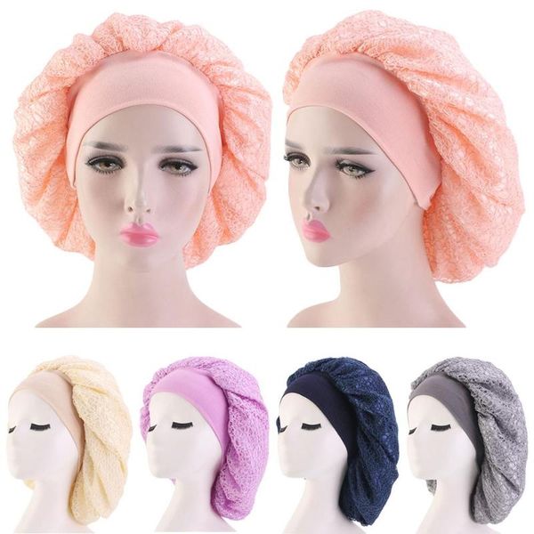 

muslim women night sleep cap hair care bonnet hat head cover satin wide band cancer chemo cap elastic double-deck beanies wrap, Blue;gray