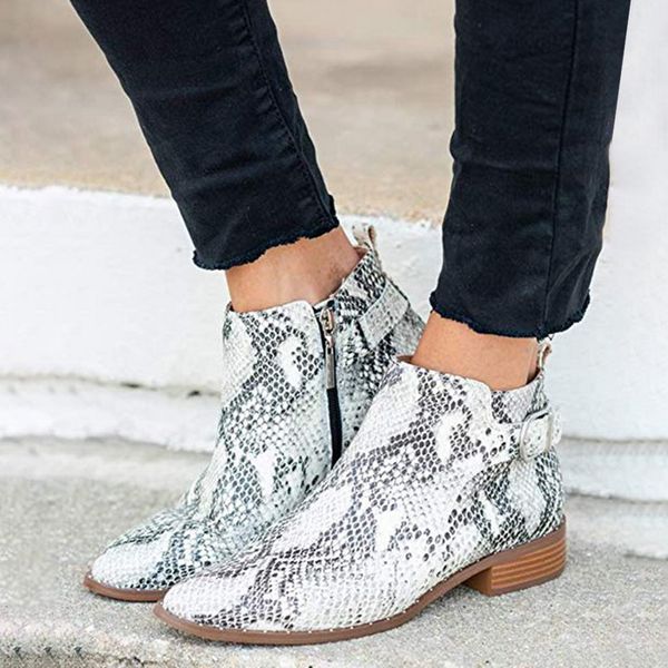 

2019 women snakeskin leopard toe zip thick pointed boots shoes high shoes boots woman winter lady snow fashion classic, Black