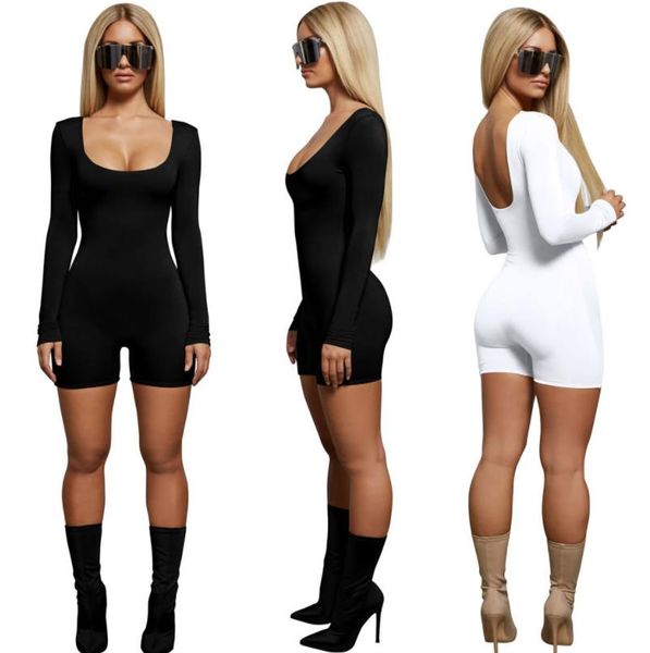 

solid color playsuits women clothes summer slim fit black white fashion casual jumpsuits one piece suits