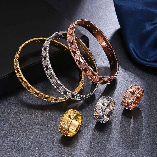 

honghong high-quality bangle & bracelet rings jewelry suit for women kaleidoscope bracelet rings sets fashion jewelry #th80001, Slivery;golden