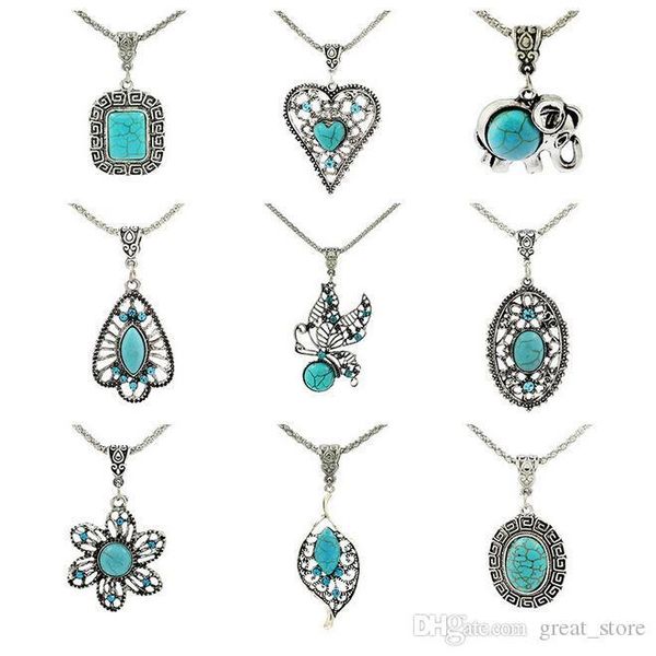 

good a++ fashion jewelry personalized turquoise handmade hollow petals bracelet long necklace wfn421 (with chain) mix order 20 pieces a lot, Silver