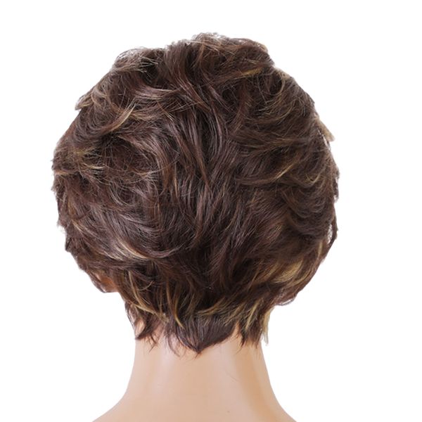

women natural short curly wig human hair mixed color pixie wig middle part, Black