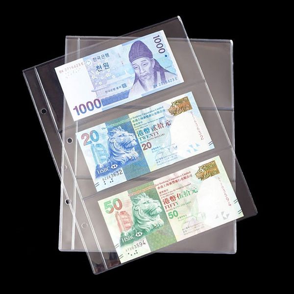 

new transparent 3 pockets pvc pages money bill note currency holder pvc collection folders inner leaflet popular