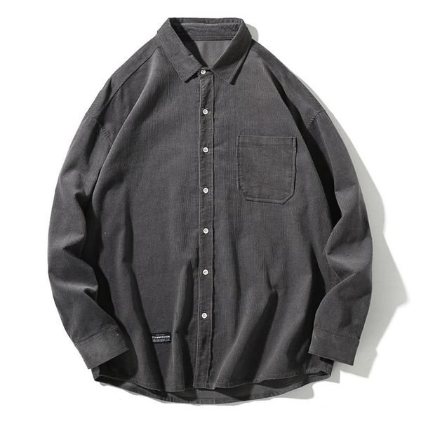 Estilo japonês New Corduroy Shirts Mens mangas compridas sólida Top Casual Cor lapela Único Breasted Cardigan