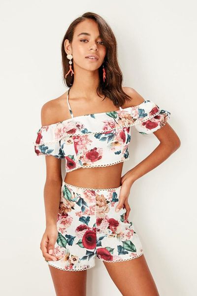 

trendyol multicolour pattern skirt-shorts bottom/suits tbess19wr0171, White
