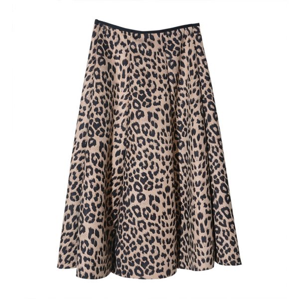 

women high waist skirts suede wholesale vintage autumn winter warm leopard skirt mid-long skirt pleated skirts, Black