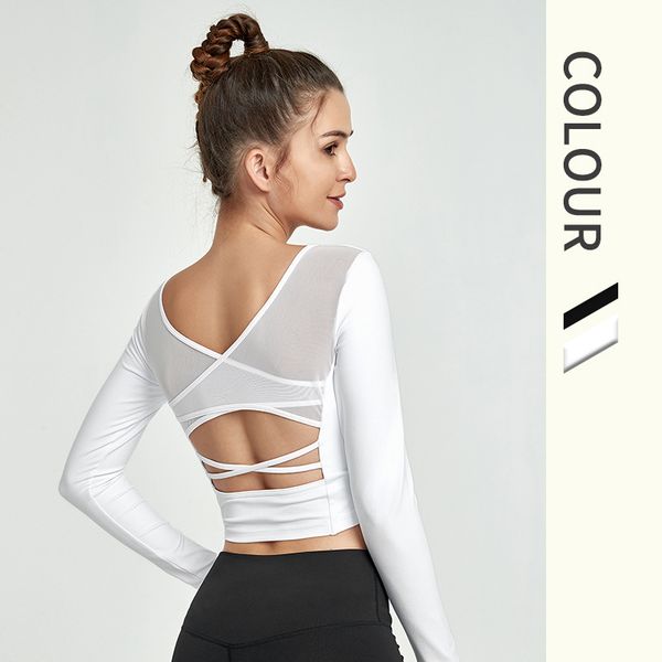 

yoga shirts long sleeve sport gym femme jersey mujer running t-shirt pad olid quick dry breathable femme, White;red