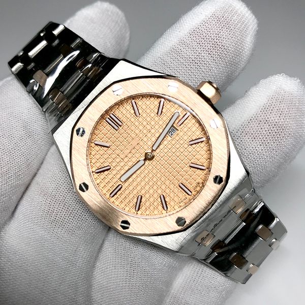 

2020 размер дамы моды 33mm часы королевский дуб кварцевый сапфировое стекло розового золота часы складная пряжкой из нержавеющей стали, Slivery;brown