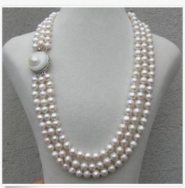 

triple strands natural south sea white pearl necklace 18 inch, Silver