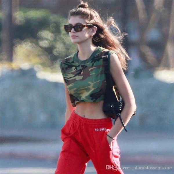 

cool camouflage print crop vest tank women summer sleeveless streetwear high waist loose tank ladies fashion vests camis new, White