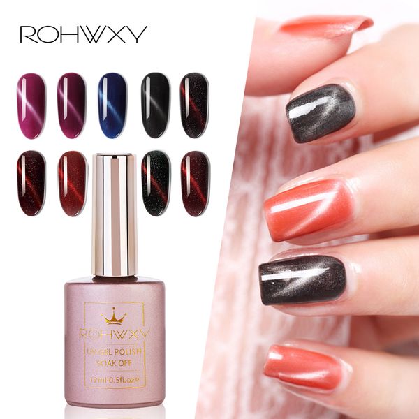 

rohwxy cat eye uv gel nail polish magnet laser semi permanent varnish hybrid coat all for nail art design manicure, Red;pink