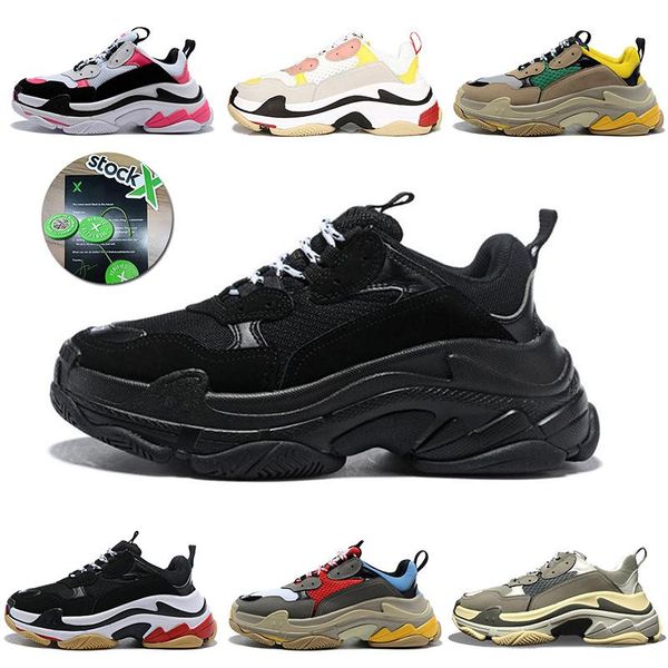 

stock triple s luxury designers platform sneakers 17fw bulky bottom vintage black beige red mens womens triple-s casual sports dad shoes 33
