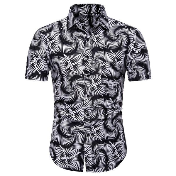 

summer geometric shirt retro design short sleeve casual daily shirts for men streetwear turn-down collar male wholesale, White;black