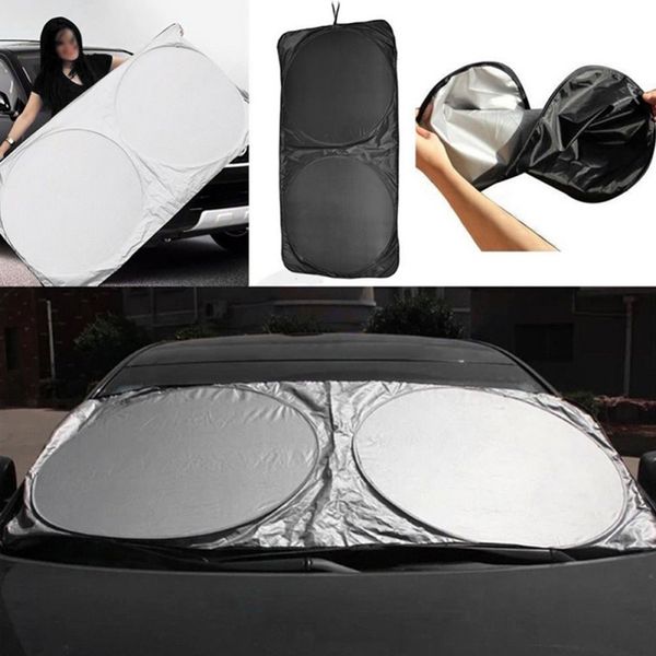 

150*70cm silver car sunshade front windshield cloth sun visor extender durable foldable universal heat reflective pad2020