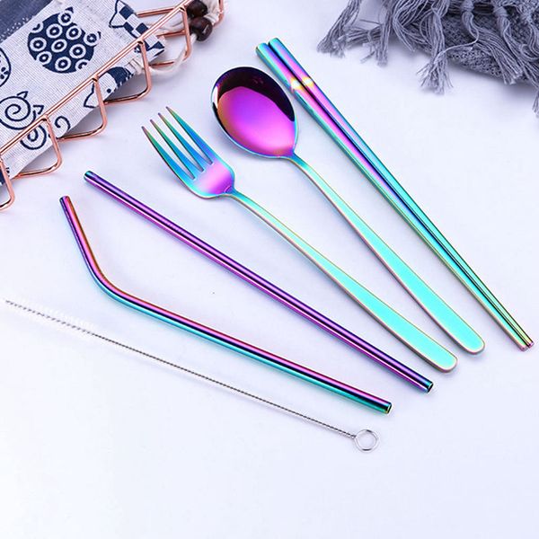 

stainless steel creative titanium-plated environment-friendly portable tableware 304 stainless steel spoon chopsticks set suctio