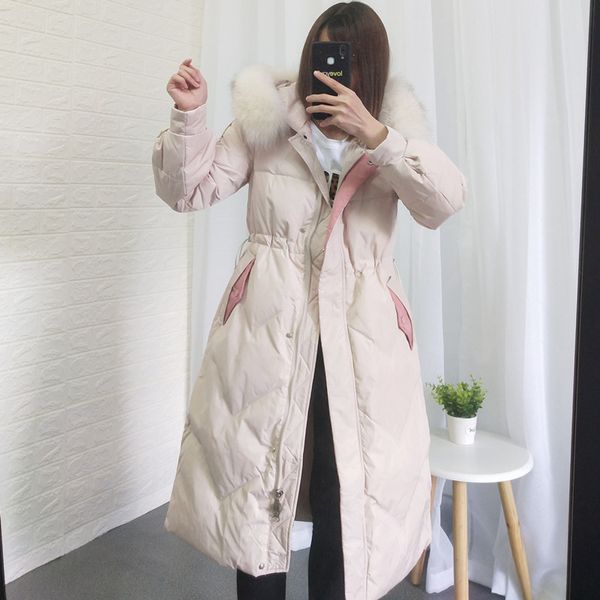 

winter coat female fashion women's down jacket+ fur hooded korean warm 90% duck down jacket thick slim long coats hiver lw953, Black