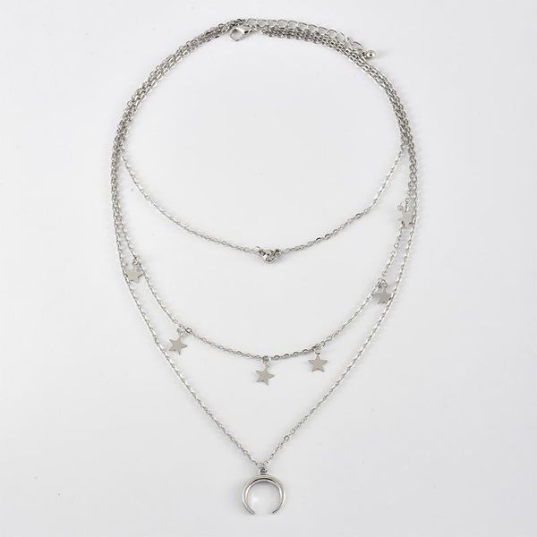 

silver color choker necklace for women 3 layers moon stars pendant chain necklaces & pendants velvet chokers fashion jewelry, Golden;silver