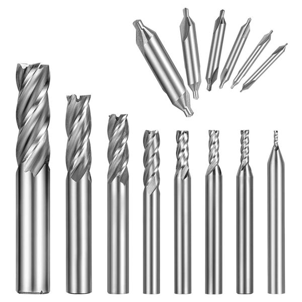 

14pcs hss cnc cutter drill bits straight 4 flute mill bit set center drill bits lathe 60 degrees countersink